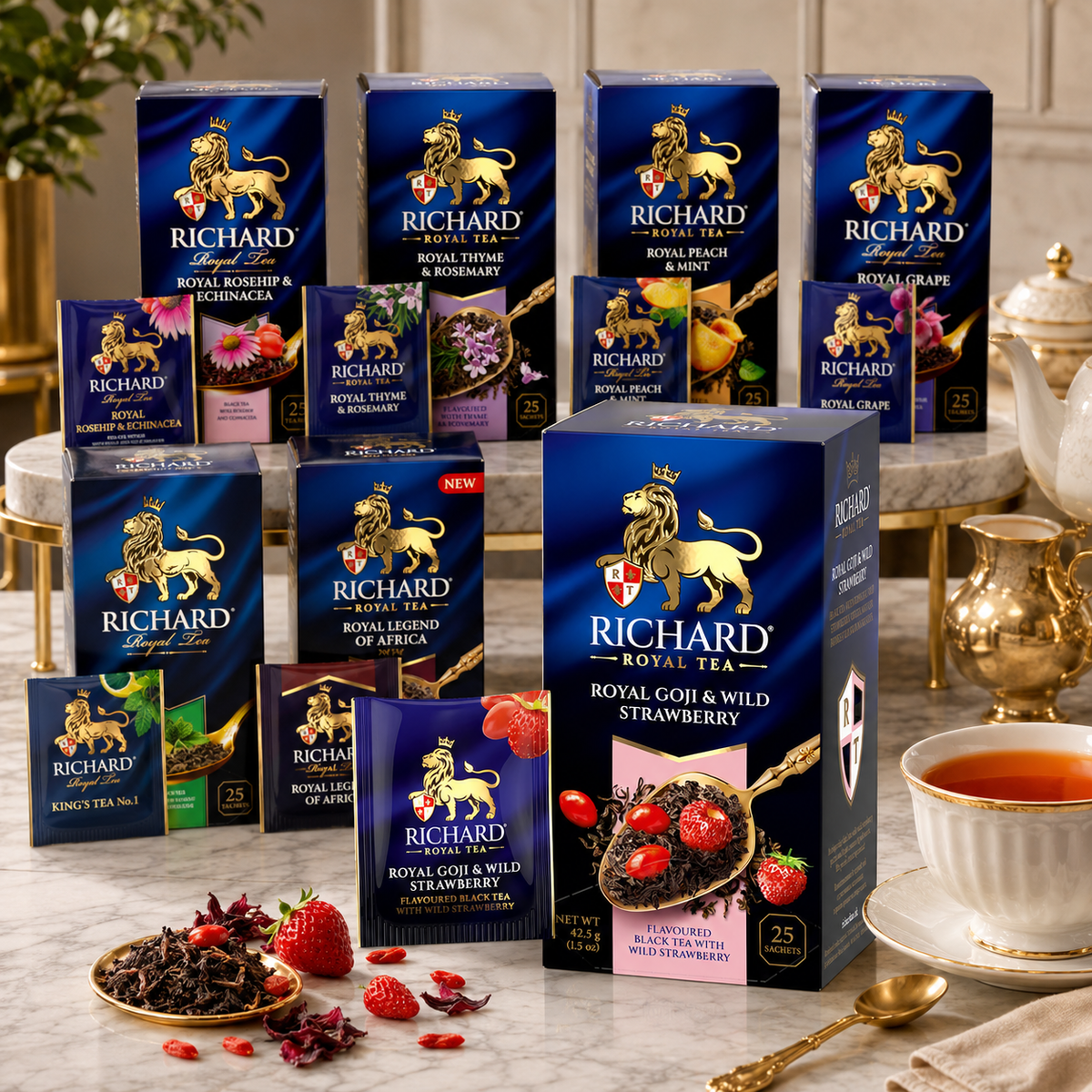 Richard Royal Goji Berries & Wild Strawberry Black Tea Bags, 25-Sachet Gift Box, 42.5g