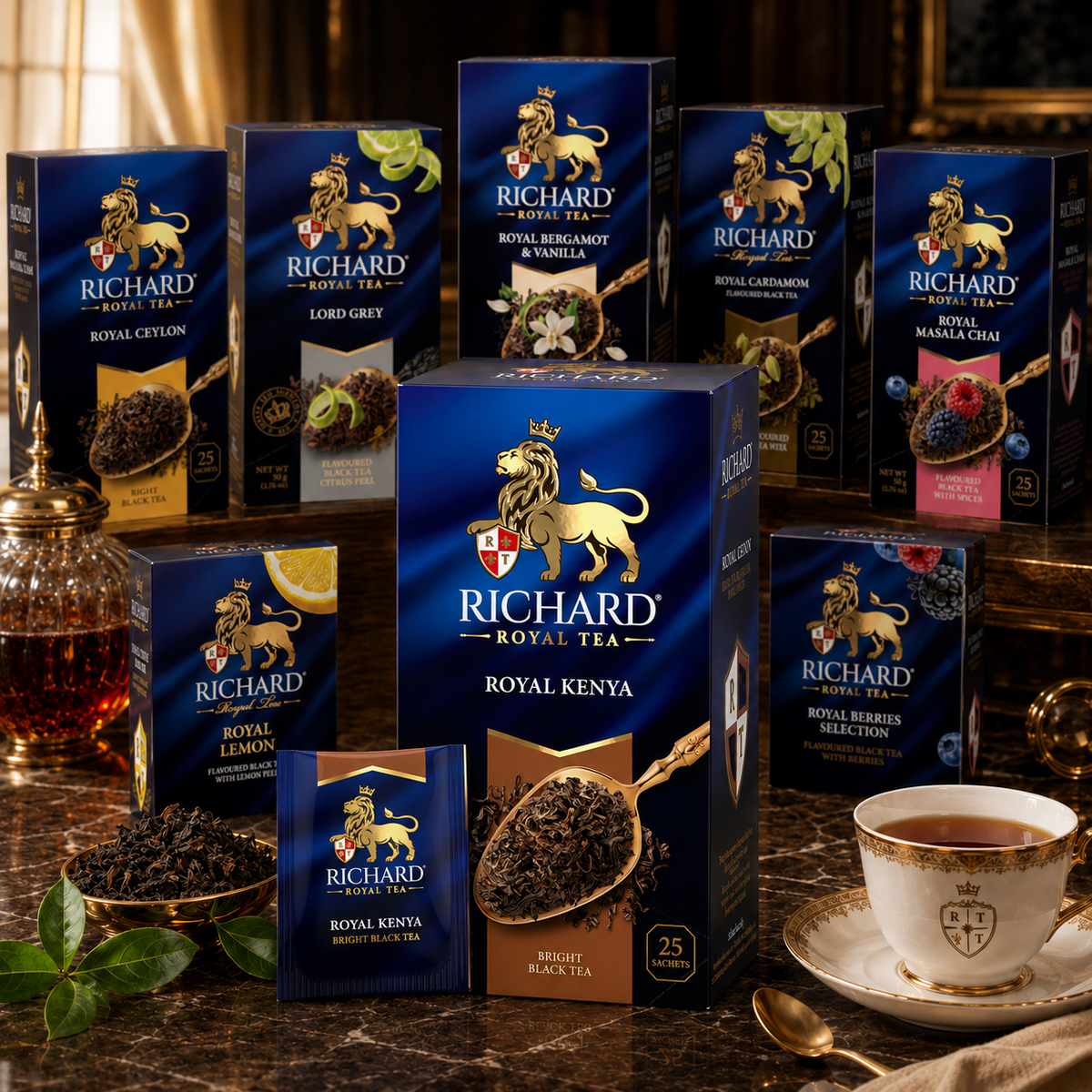 Richard Royal Kenya Black Tea Bags, Mountain-Grown Bright African Tea, 25-Sachet Gift Box, 50g