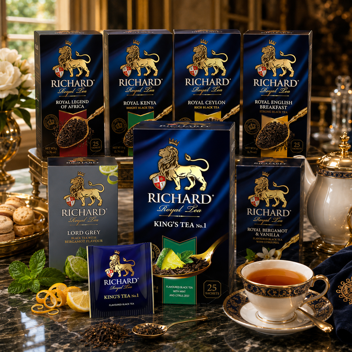 Richard Royal King's Tea No.1 Black Tea Bags with Lime & Citrus Zest, 25-Sachet Gift Box, 50g