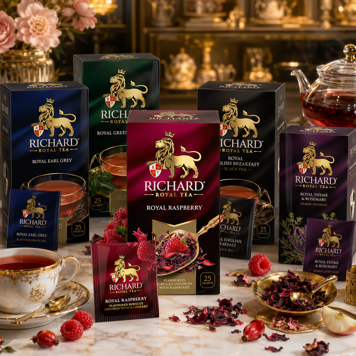 Richard Royal Raspberry Hibiscus Infusion Tea Bags with Rosehip, Apple & Raspberry, 25-Sachet Gift Box, 37.5g
