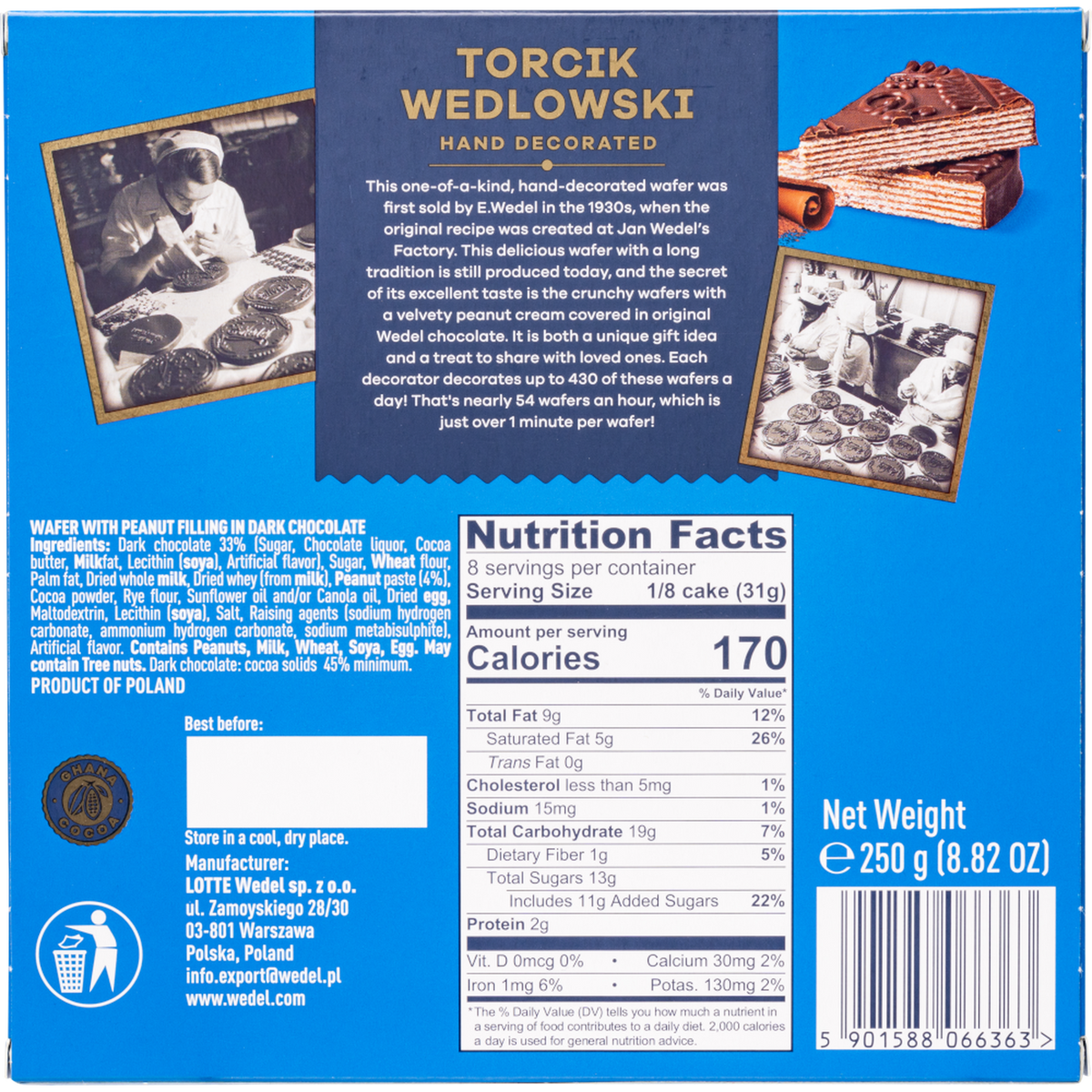 E. Wedel Torcik Wedlowski Hand-Decorated Dark Chocolate Wafer Cake, 8.82 oz (250 g)