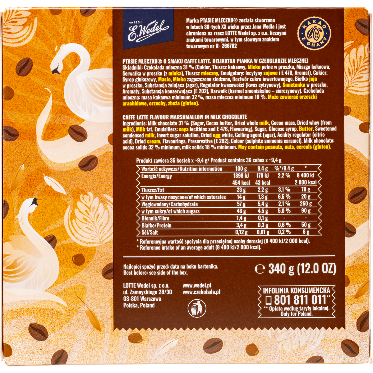 E. Wedel Ptasie Mleczko Polish Bird's Milk – Caffe Latte Marshmallow in Milk Chocolate, 340g
