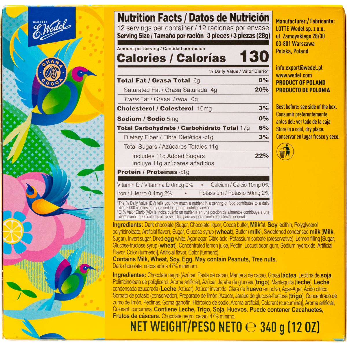 E. Wedel Ptasie Mleczko Polish Bird's Milk – Lemon Marshmallow in Dark Chocolate, 340g
