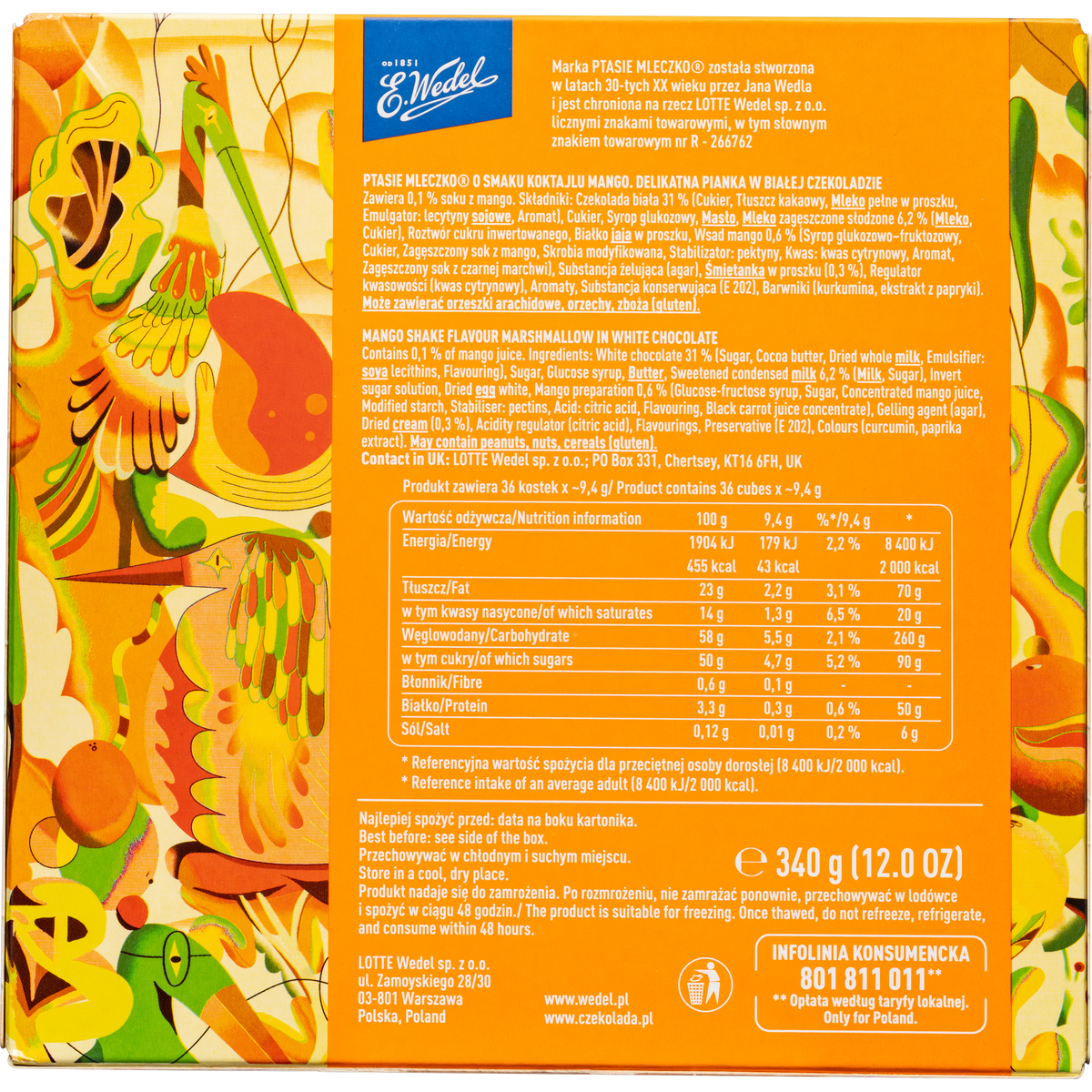 E. Wedel Limited Edition Ptasie Mleczko Polish Bird's Milk – Mango Shake in White Chocolate, 340g