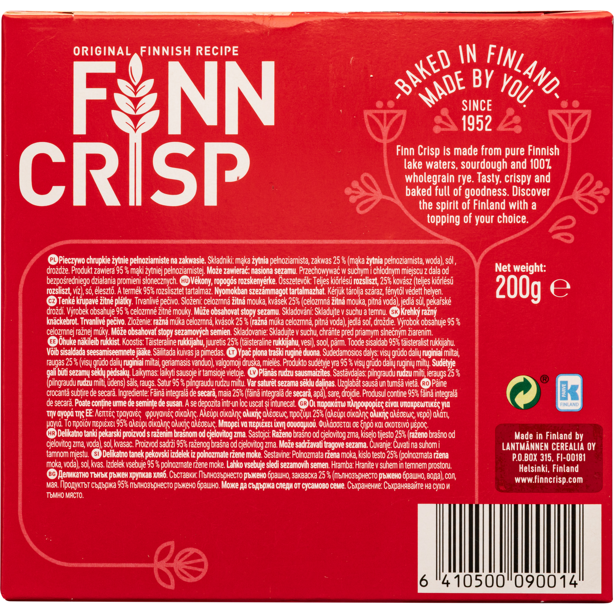 Finn Crisp Original Sourdough Rye Crispbread Thins, 100% Whole Grain, 7.05 oz (200 g)