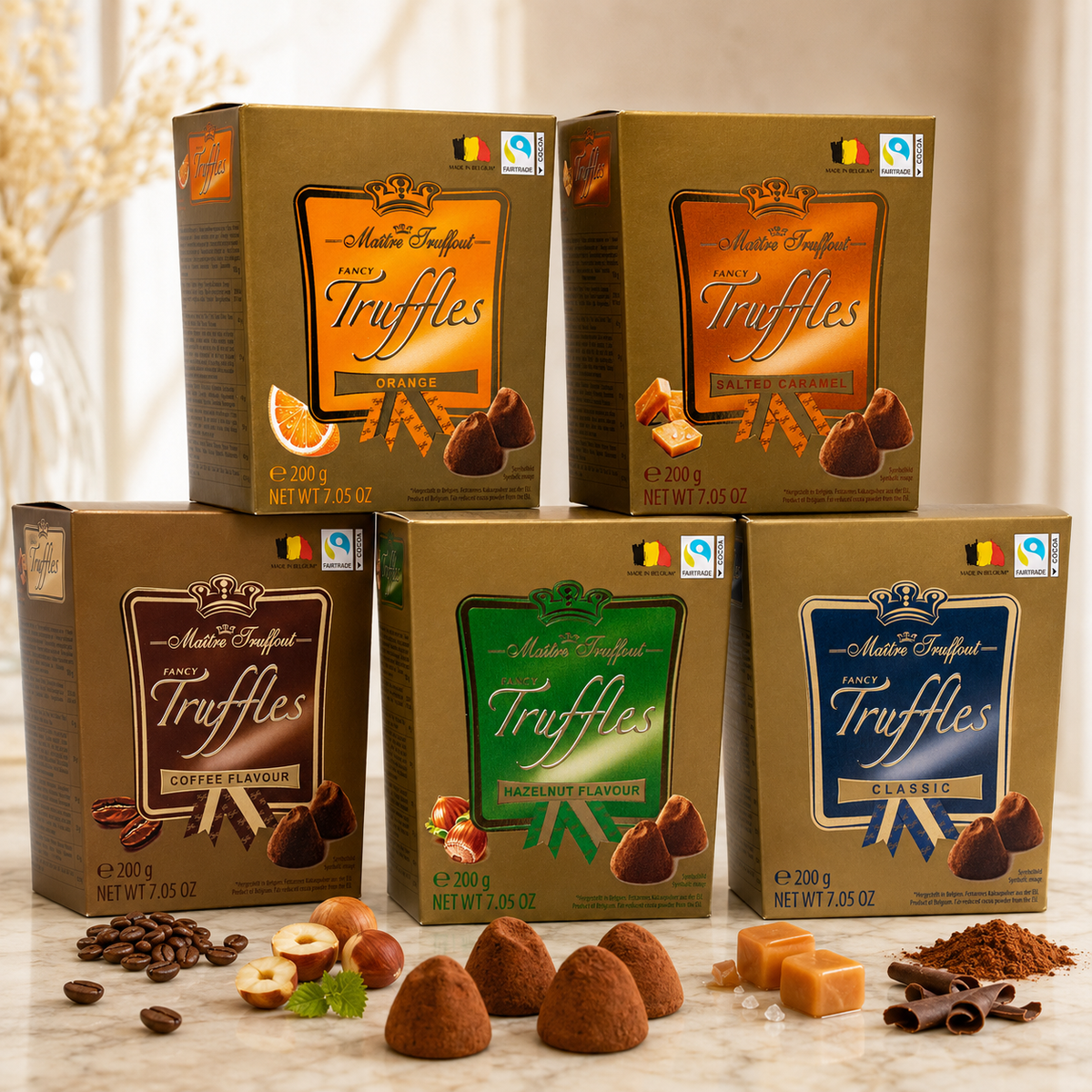 Maitre Truffout Hazelnut Flavor Belgian Cocoa-Dusted Truffles, 200g