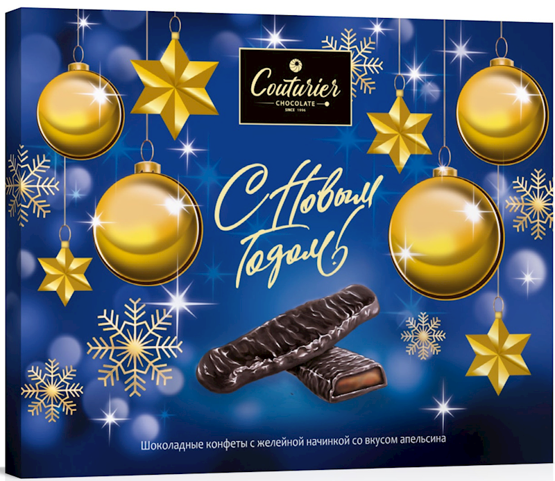 Couturier, Festive Holiday Chocolate Candy Gift Box with Orange Jelly Filling, 155g/5.47oz (Pack of 24)