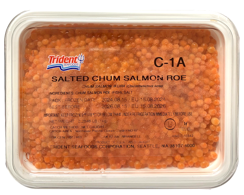 C-1A Salted Chum Salmon Roe, Net Caught Alaskan Red Caviar, Trident Seafoods, Kosher & Halal Salmon Ikura (Oncorhynchus Keta), 1kg/2.2lb