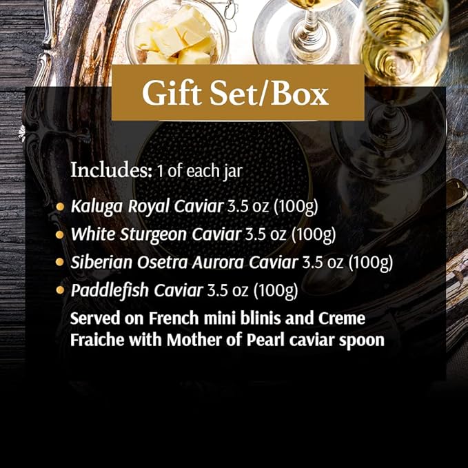 Monarch Black Caviar Gift Set (Kaluga, White Sturgeon, Siberian Osetra & Paddlefish)