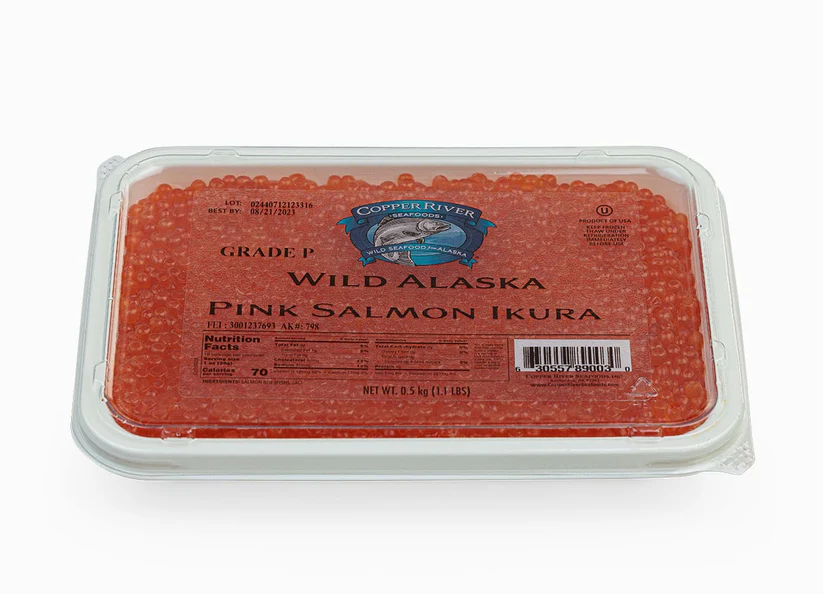 Wild Alaskan Pink Salmon Red Caviar, Copper River Seafoods, Kosher Whole Salmon Roe/Ikura, 500g/1.1lb (Pack of 2)
