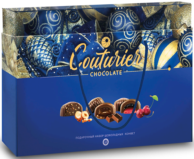 Couturier, Festive Holiday Chocolate Candy Blue Gift Bag Assortment with Nuts, Chocolate & Cherry Fillings, 320g/11.29oz (Pack of 4)