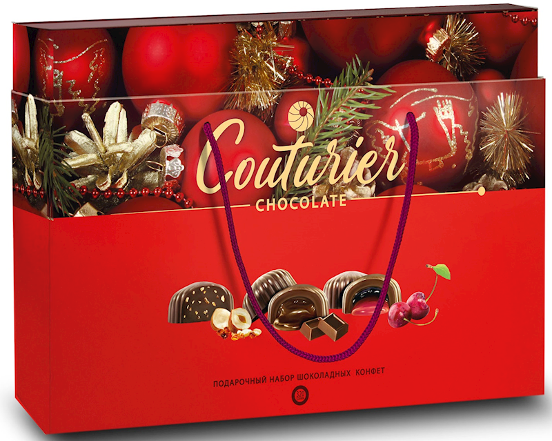 Couturier, Festive Holiday Chocolate Candy Red Gift Bag Assortment with Nuts, Chocolate & Cherry Fillings, 320g/11.29oz (Pack of 4)