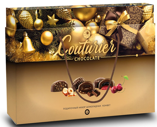 Couturier, Festive Holiday Chocolate Candy Golden Gift Bag Assortment with Nuts, Chocolate & Cherry Fillings, 320g/11.29oz (Pack of 4)